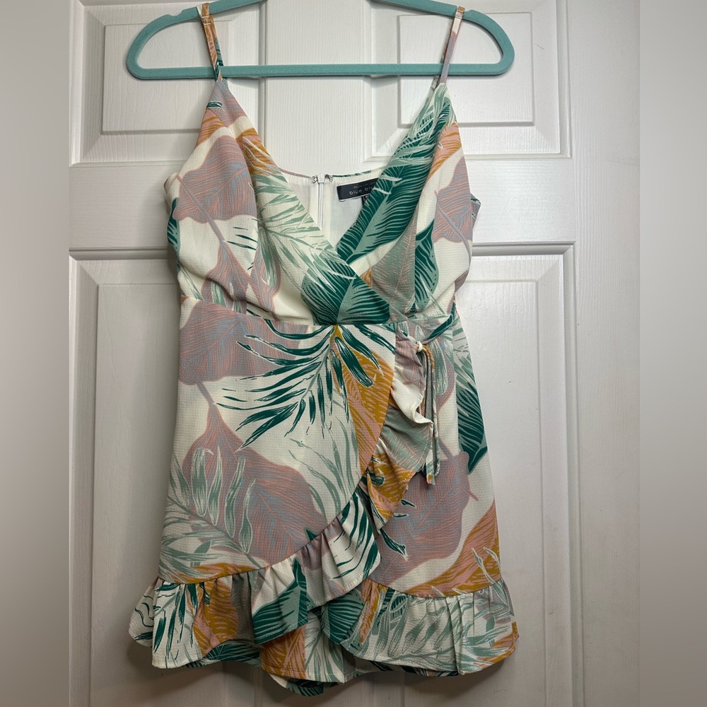 Pink Lily Tropical Leaf Print Romper